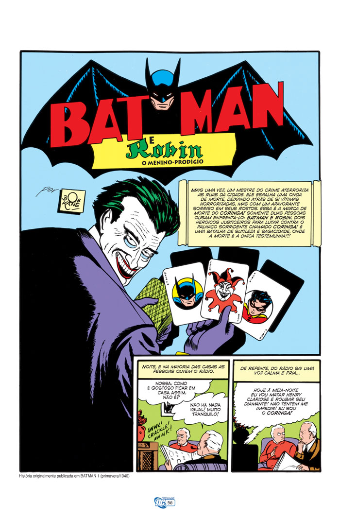 Primeira página da história com a primeira aparição do Coringa em “Batman 01”.